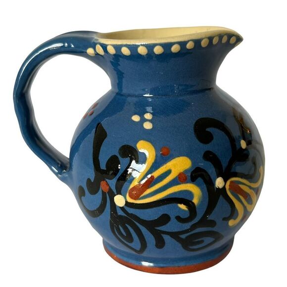 Vintage Ceramic Creamer Blue Handmade Hand Painted - Picture 3 of 9